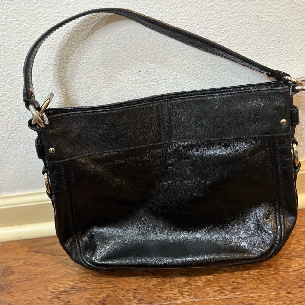 Vintage Y2K Coach Black Leather Shoulder Bag | Silver Hardware | Purple Lining - Picture 2 of 11